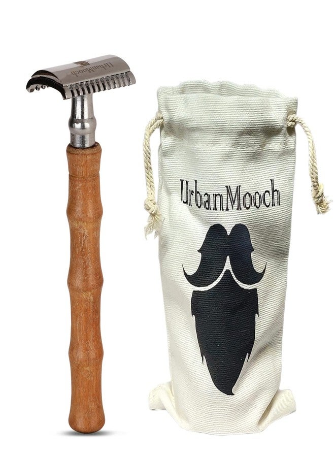 UrbanMooch | Wooden Double Edge Safety Razor for Men | Stainless Steel Head | Single Blade | Plastic-Free Eco-Friendly Shaving | Classic & Traditional Shaving - Image 1